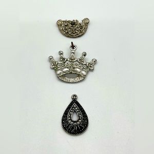 Crown pendant necklace bundle, pear shaped pendant and bowl shaped pendant